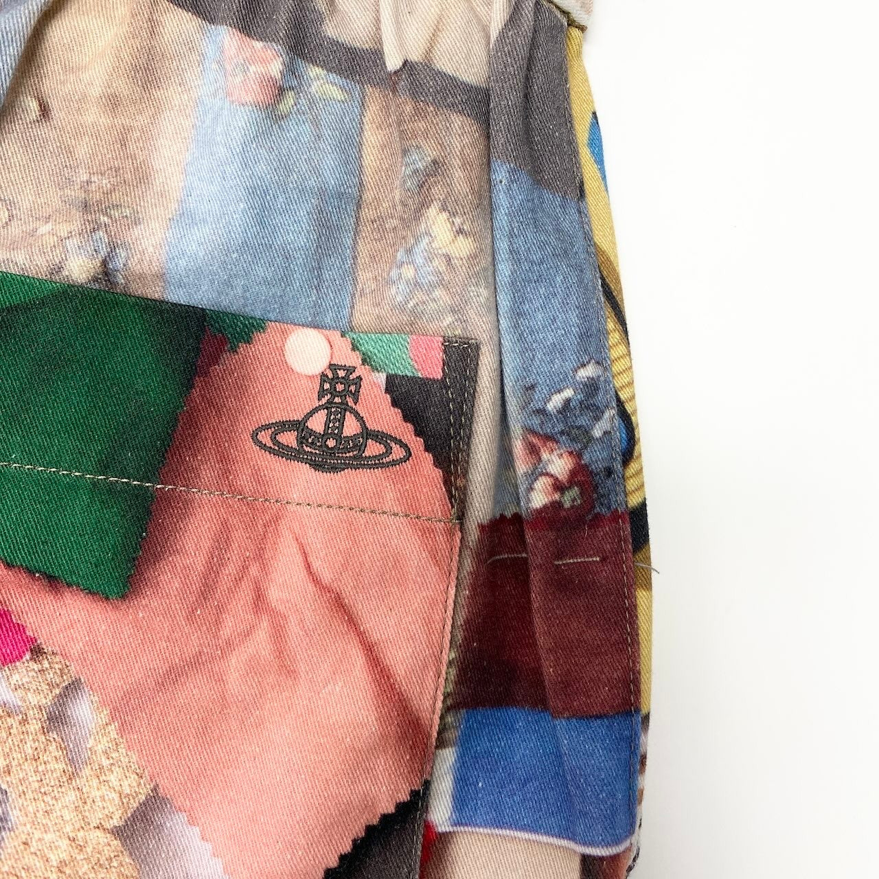 84c27【美品】Vivienne Westwood MAN ヴィヴィアンウエストウッド マン 23SS ムードボードプリント テーパードパンツ ボタンフライ パンツボトム VW-V1-72737 44サイズ マルチカラー コットン100％ メンズ 男性用u02t