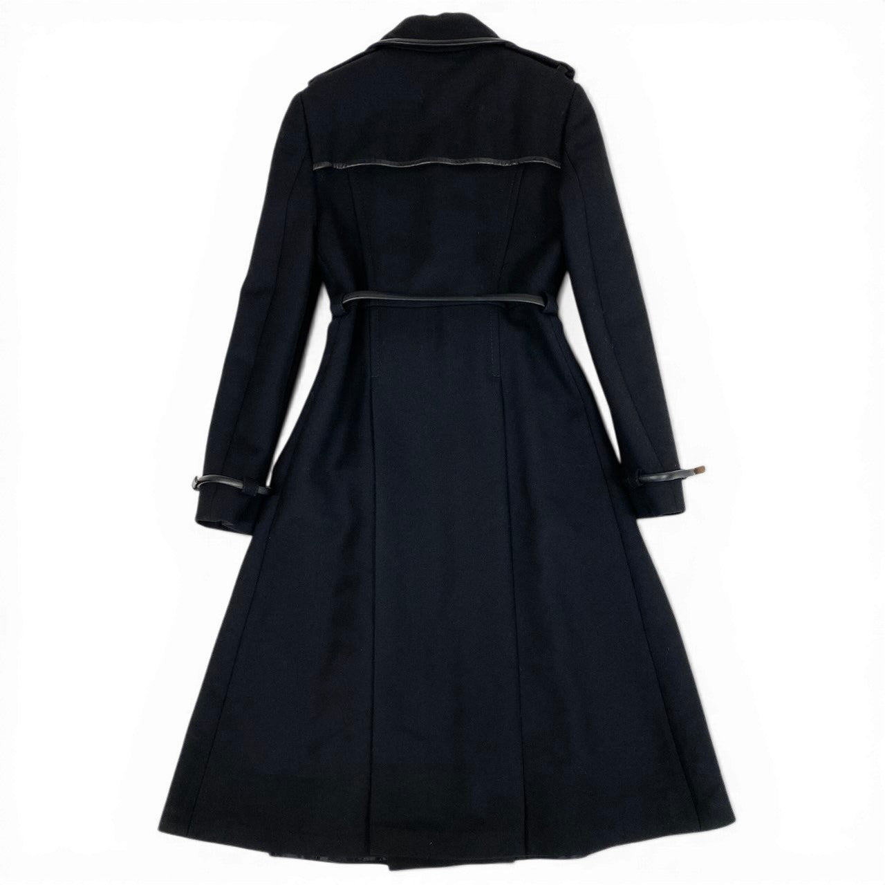 Ec31 《美品》 GUCCI グッチ レザーパイピング トレンチコート Leather Piping Trench Coat サイズ36 ブラック ベルト付t18r