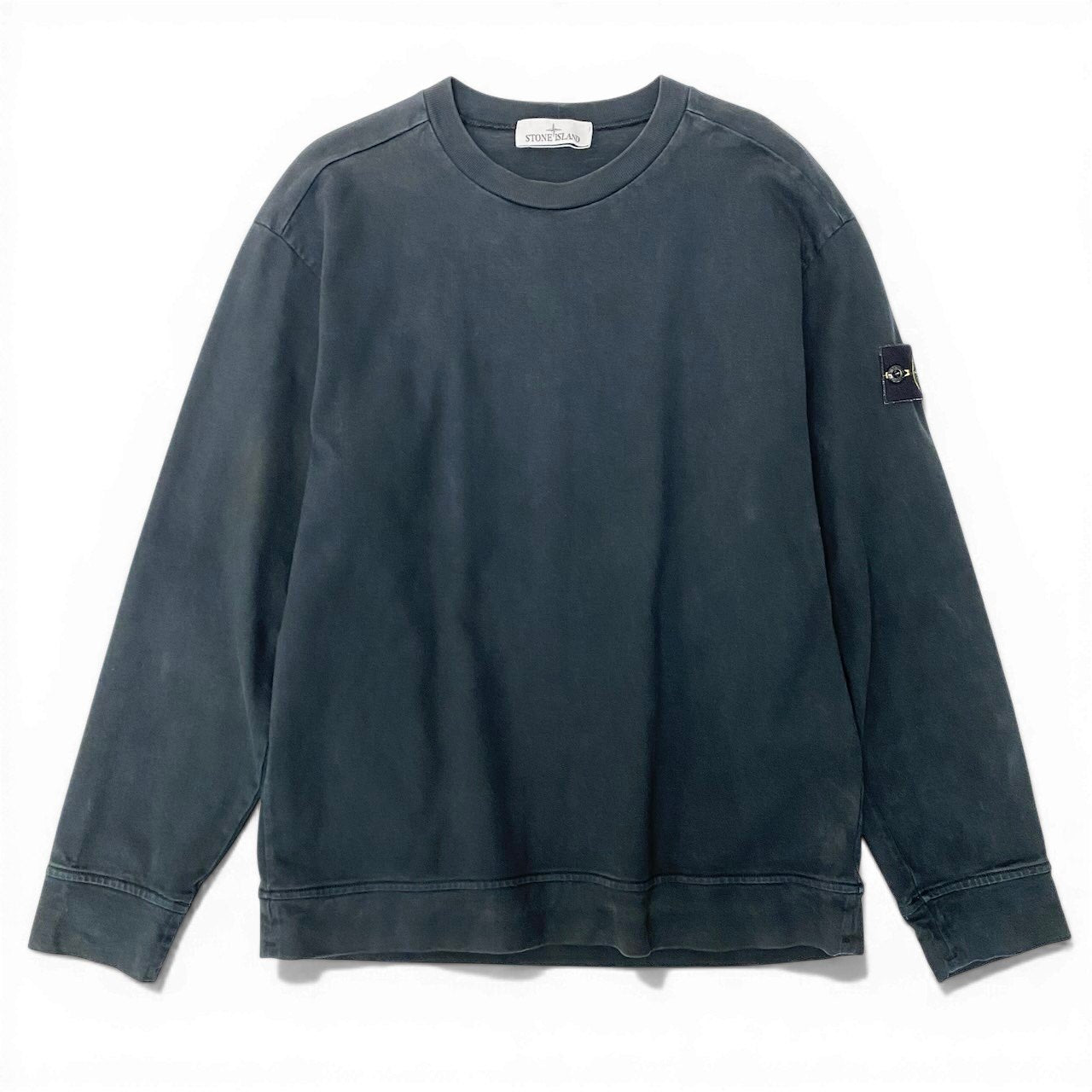 85d9 STONE ISLAND ストーンアイランド クルーネックカットソー プルオーバー トップス トレーナー 801563750 Mサイズ ブラック コットン メンズo07t