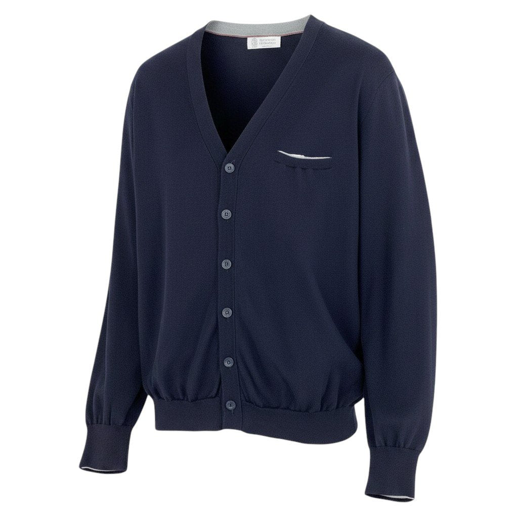 Me25 BRUNELLO CUCINELLI ブルネロクチネリ ハイゲージ ニットカーディガン サイズ48 ネイビー コットン100％ メンズ 紳士服k02i