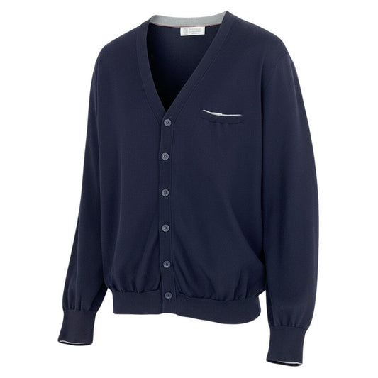 Me25 BRUNELLO CUCINELLI ブルネロクチネリ ハイゲージ ニットカーディガン サイズ48 ネイビー コットン100％ メンズ 紳士服k02i
