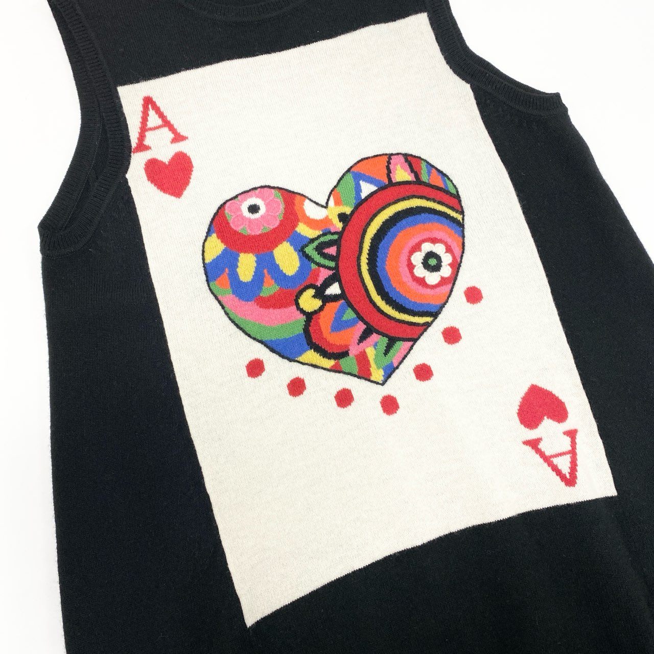 18k20 TOKUKO 1er VOL トクコプルミエヴォル ノースリーブ ニットワンピース 膝丈 トランプ ハート柄 花柄 レディース 女性用 9 ブラックu02t