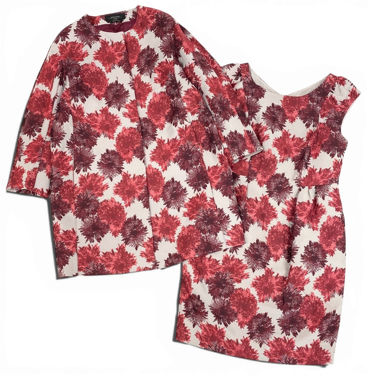 65a14 【未使用】 WEEKEND Max Mara ウィークエンド マックスマーラ ノースリーブワンピース ノーカラーコート 花柄  レディース 女性用 大きいサイズ 40/42 ホワイト レッド系u02t