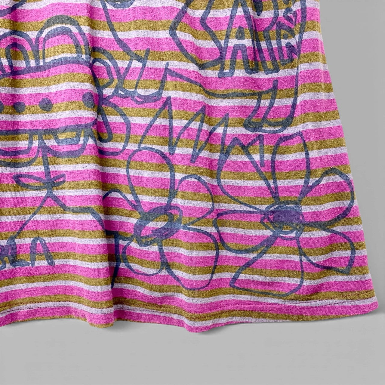 44b18 OLLEBOREBLA オレボレブラ 半袖Tシャツ チュニックワンピース ボーダー ビーズ装飾 ブタさん フラワモチーフ レディース マルチカラーo07t