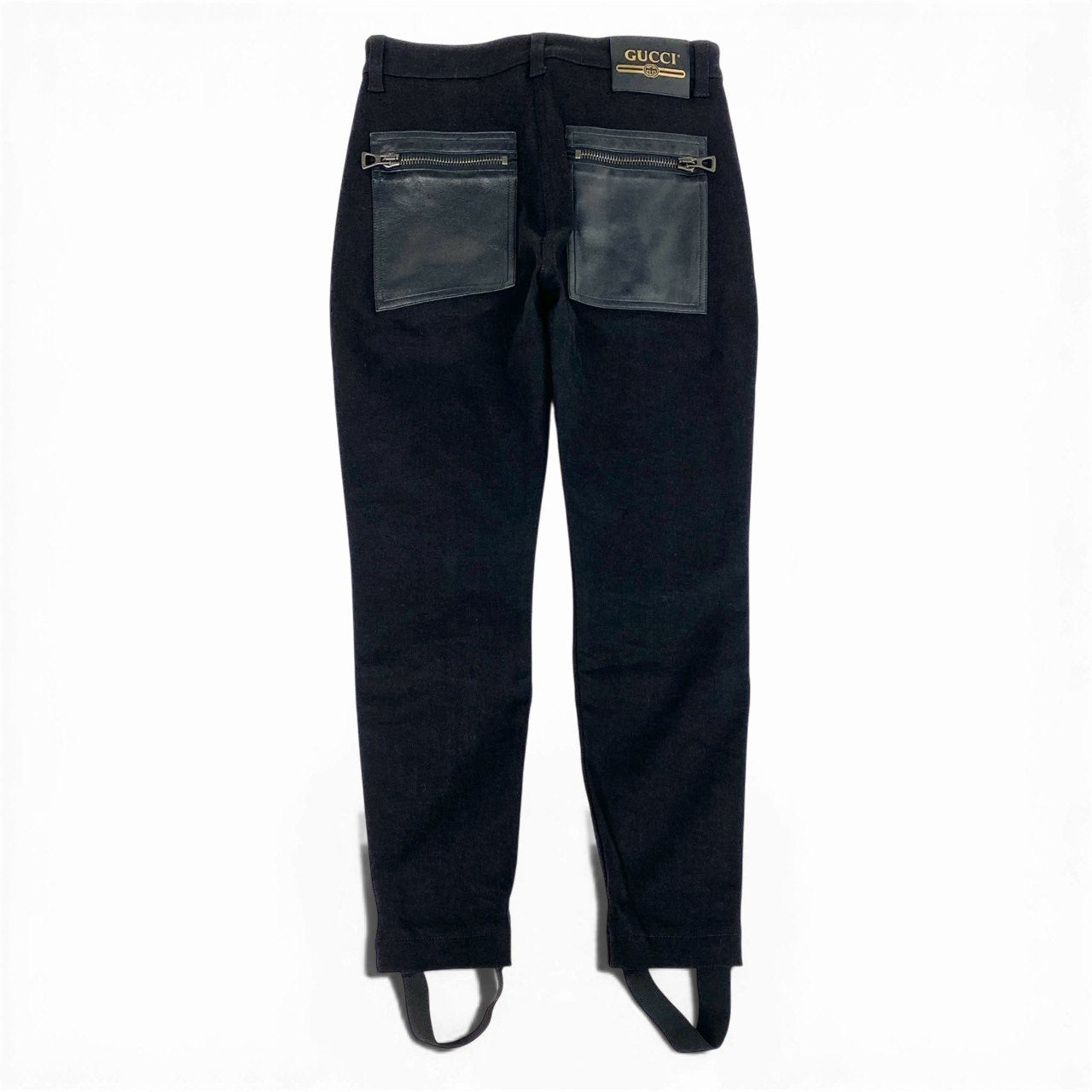 55L23【美品】GUCCI グッチ ジップディテールスティラップトラウザーズ デニムパンツ ボトム スキニー 26サイズ ブラック レディースo07t