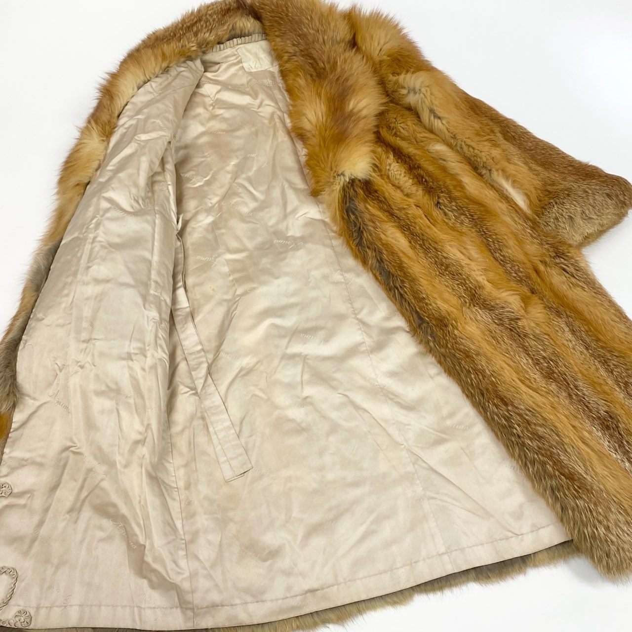 69k4 AZUMA アズマ レッドフォックス 超ロングコート 107cm 茶系 最高級本毛皮 RED FOX FUR 毛並み◎ 毛質◎t18r