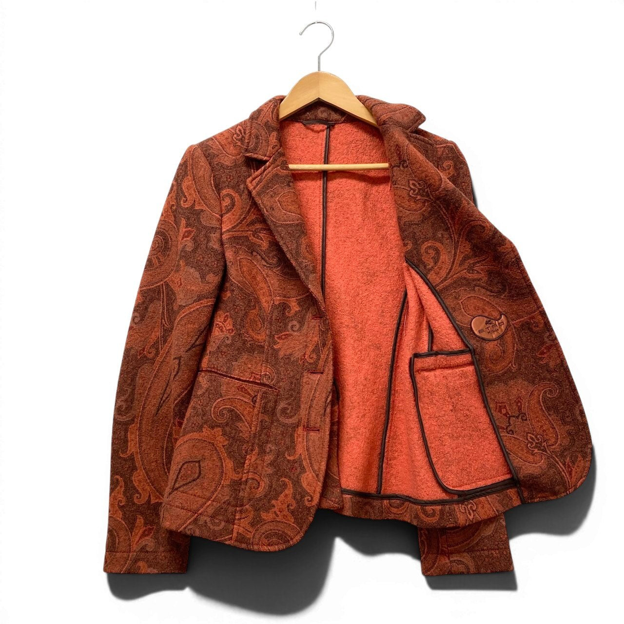 9f17 ETRO エトロ テーラードジャケット ウールジャケット ペイズリー柄 総柄 サイズ44 オレンジ ブラウン レディース 女性用u02t