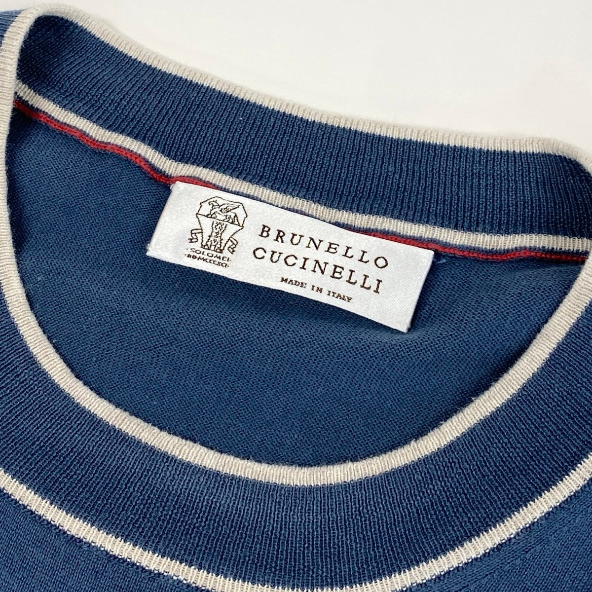 Me25 BRUNELLO CUCINELLI ブルネロクチネリ ハイゲージ コットンニットシャツ 半袖ニット サイズ48 ブルー系 コットン100％ メンズ 紳士服k02i
