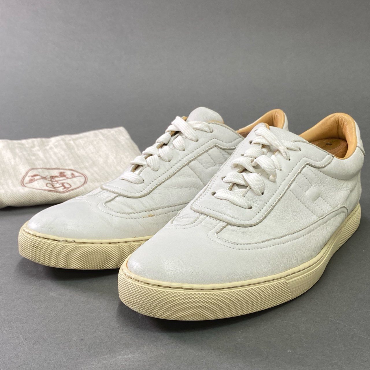 6b14 HERMES エルメス クイック Hロゴ レザースニーカー 42 ホワイト Leather シューズ イタリア製