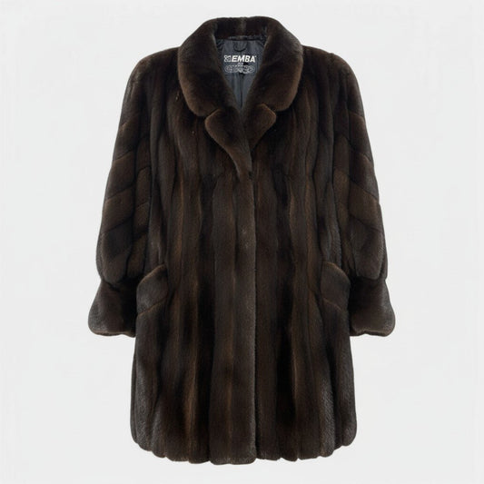 57c2 EMBA エンバ BLACKGLAMA ブラックグラマ 斜め段 マホガニーミンク ロングコート F ブラウン 最高級本毛皮 Mink Fur Long Coatt18r