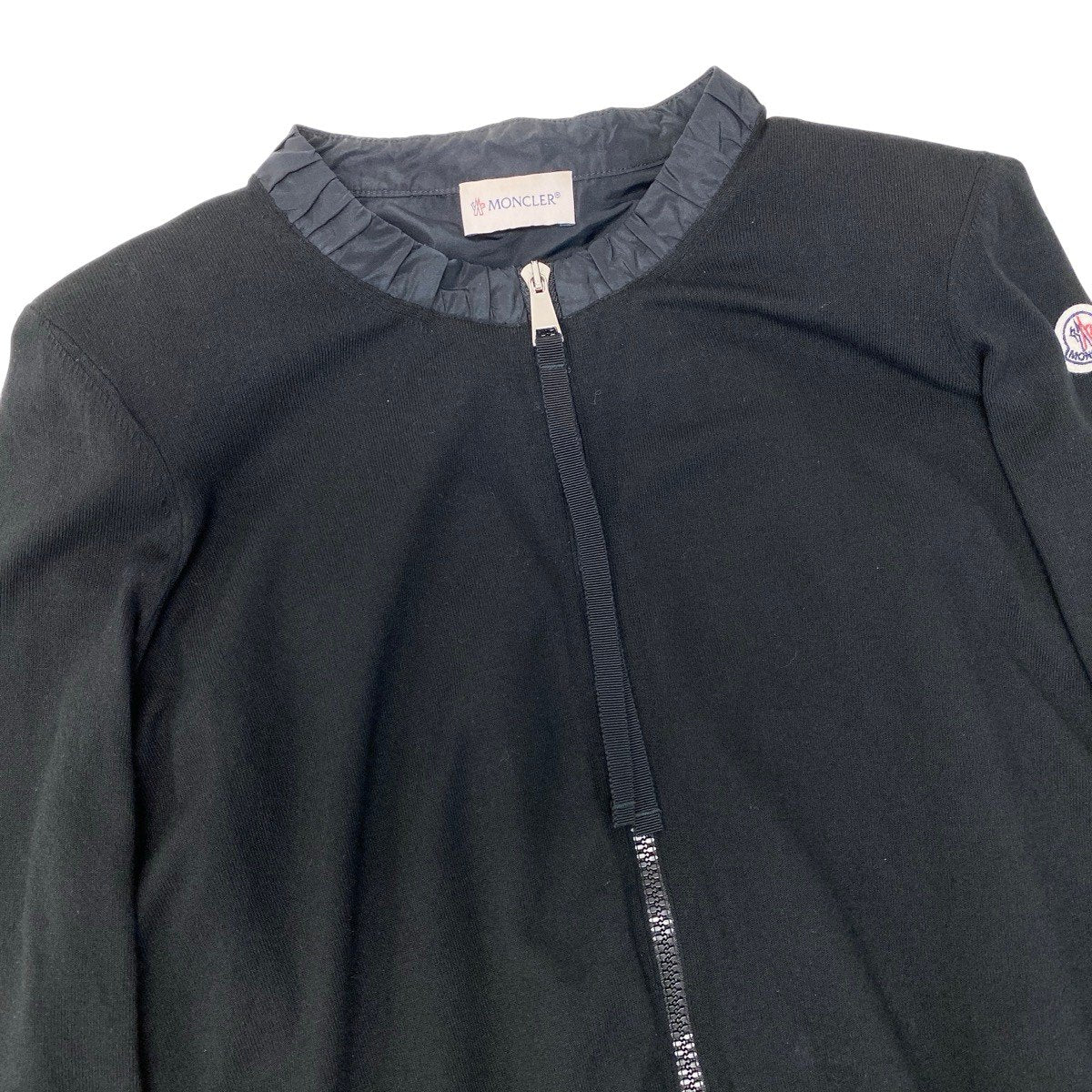 44f18 MONCLER モンクレール MAGLIA TRICOT CARDIGAN ニットカーディガン ペプラム ジップアップ 切替 XS ブラック レディース 女性用t18r