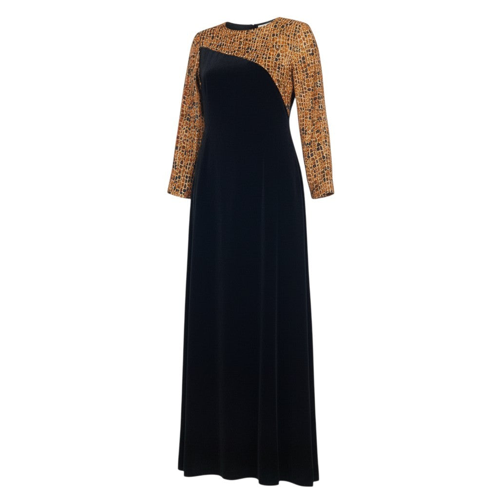 Eb12 【美品】GIVENCHY ジバンシィ ドッキングドレスワンピース ロングワンピース ベロア 総柄 10サイズ ブラック レディース 女性用k02i