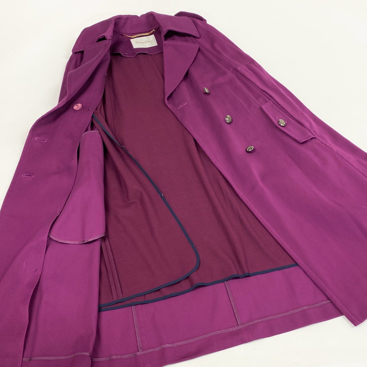84L19 【美品】Grace Class グレースクラス ライナー付き ケープコート ロングコート 日本製 36サイズ パープル レディースu02t
