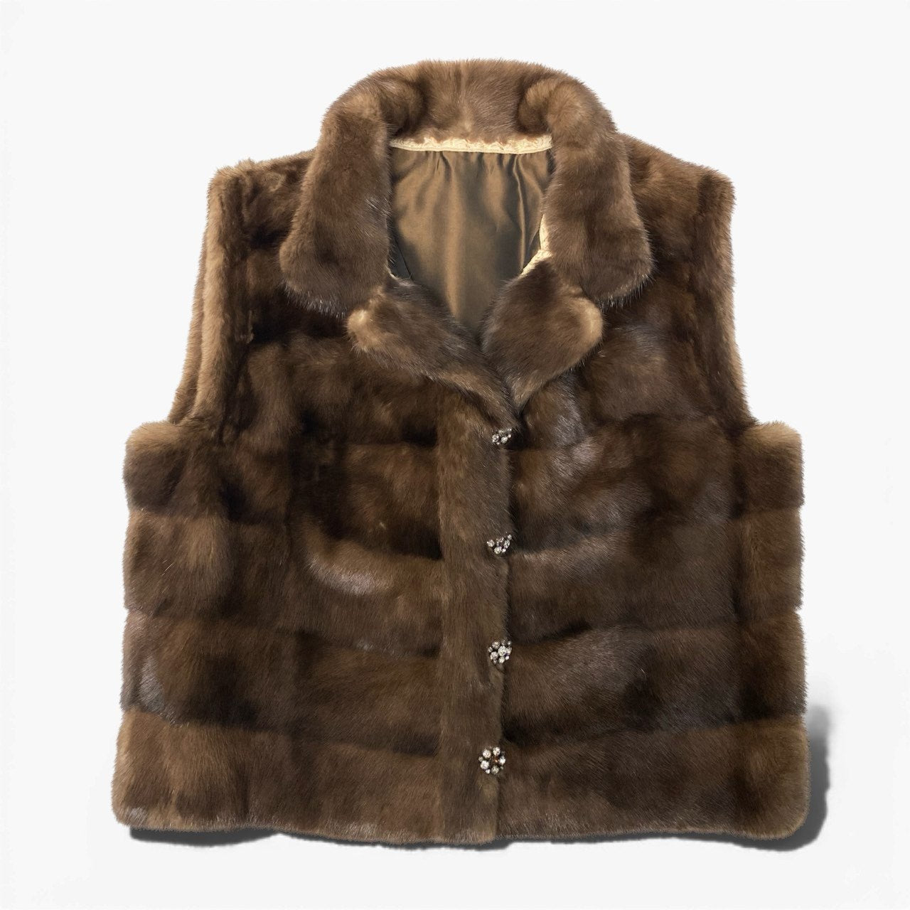 20c14 BIRGER CHRISTENSEN バーガークリステンセン デミバフミンク ミンクベスト 毛皮 装飾ボタン ブラウン ミンクファー レディースu02t