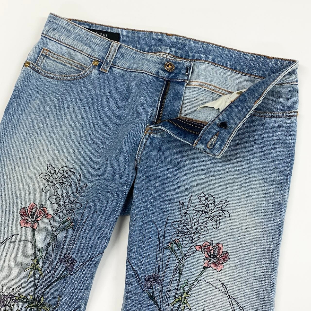 Ie7 GUCCI グッチ トムフォード期 花柄刺繍 デニムパンツ Tom Ford Floral Embroidery Denim Pants サイズ42 インディゴブルーt18r