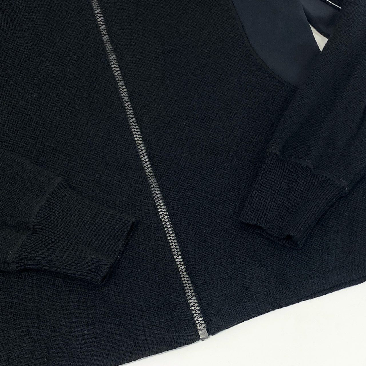 67d21 PRADA SPORT プラダスポーツ ナイロン切替 ジップアップ ニットジャケット フーディ パーカー イタリア製 46 ブラック ウール