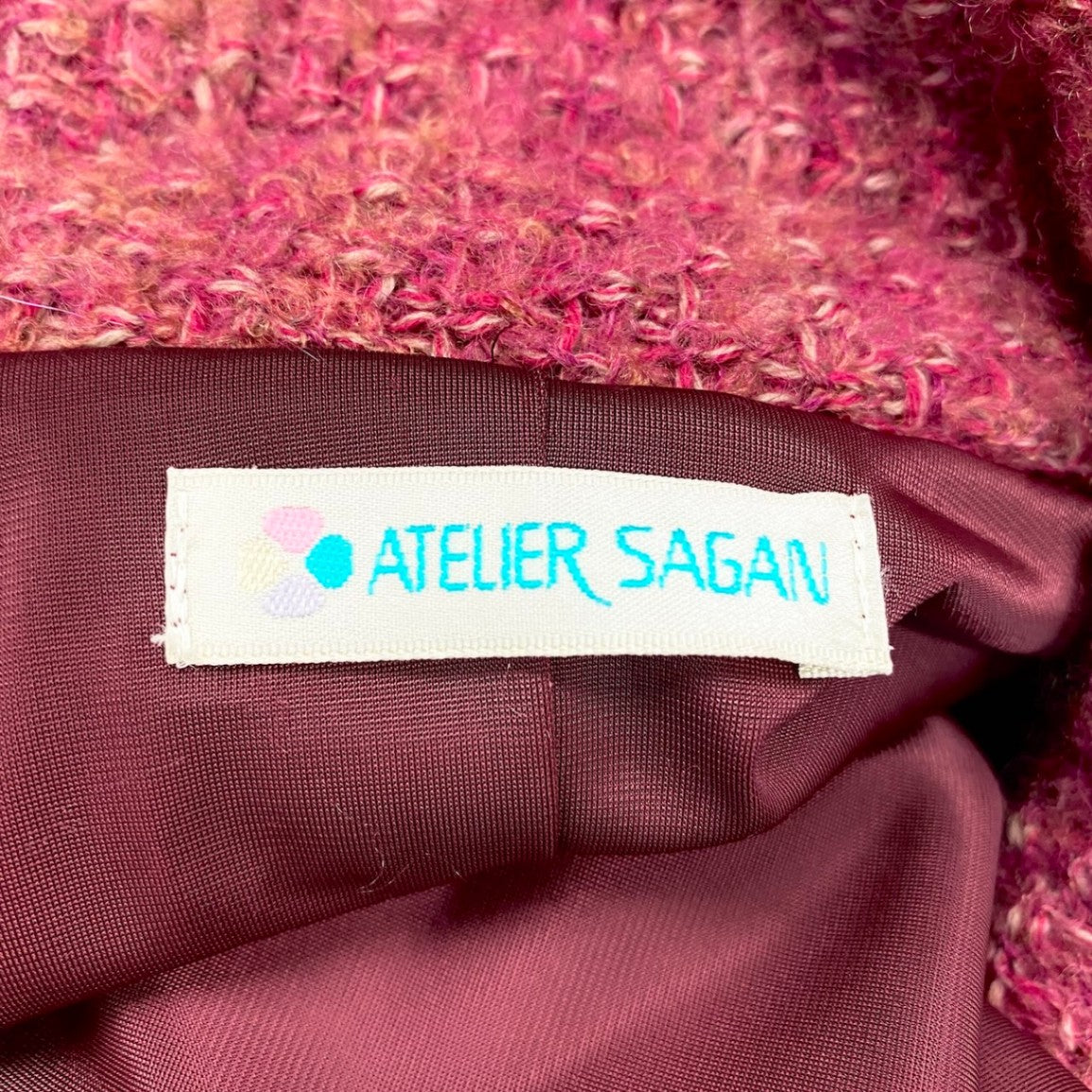 58g5 ATELIER SAGAN アトリエサガン ウールテーラードジャケット ニットジャケット 襟装飾 Mサイズ ピンク系 レディース 女性用u02t