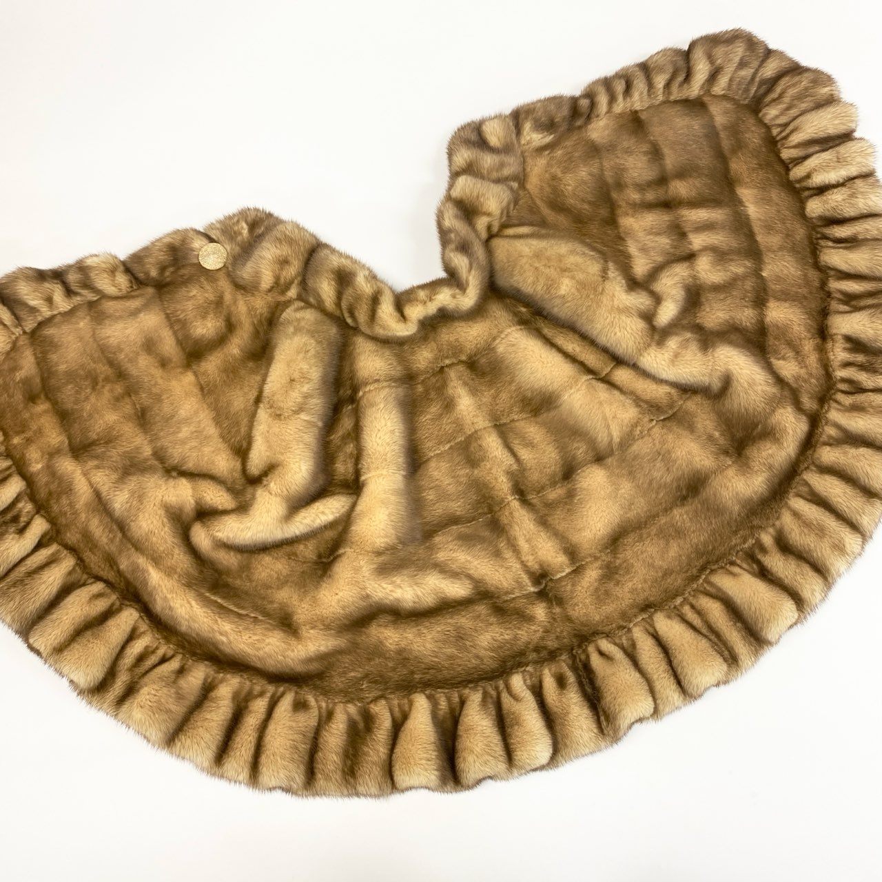 53k10《希少》 CRESCE ミンクファー フリルデザイン ケープ F 最高級本毛皮 金ボタン ポンチョ MINK FUR コートt18r
