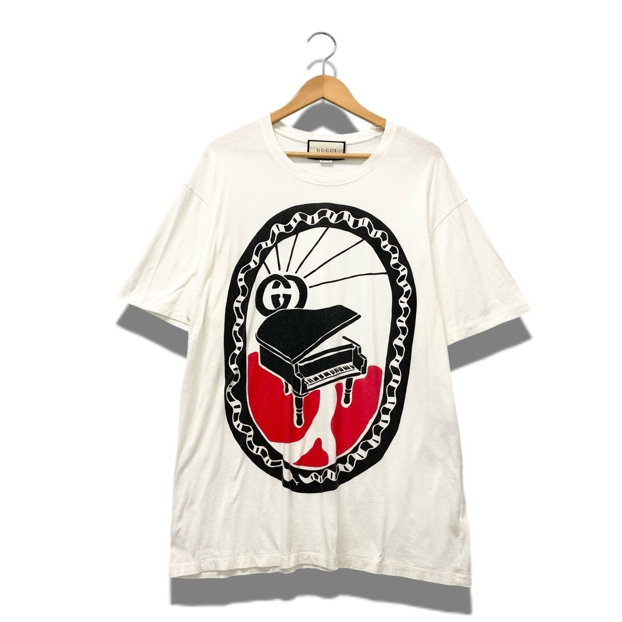 44b17 GUCCI グッチ 半袖Tシャツ ピアノプリント トップス Lサイズ ホワイト コットン100％ メンズ 男性用u02t