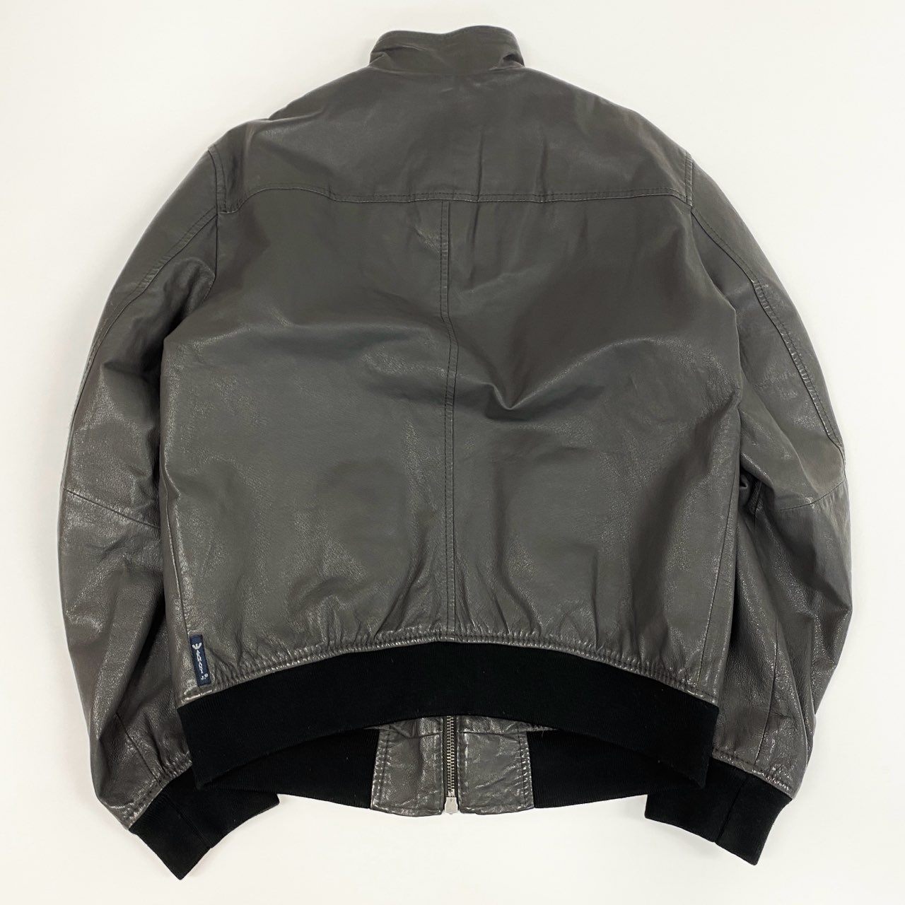 8j10 ARMANI JEANS アルマーニジーンズ レザージャケット ドリズラージャケット ハリントンジャケット 90's アーカイブ スウィングトップ Sサイズ グレーブラウン メンズu02t
