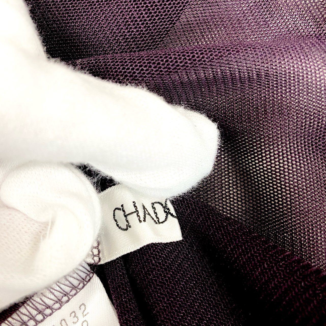 15c2 CHADORIAN チャドリアン ハイネックワンピース 膝丈 メッシュフリル切替 レディース 女性服 日本製 L パープルu02t