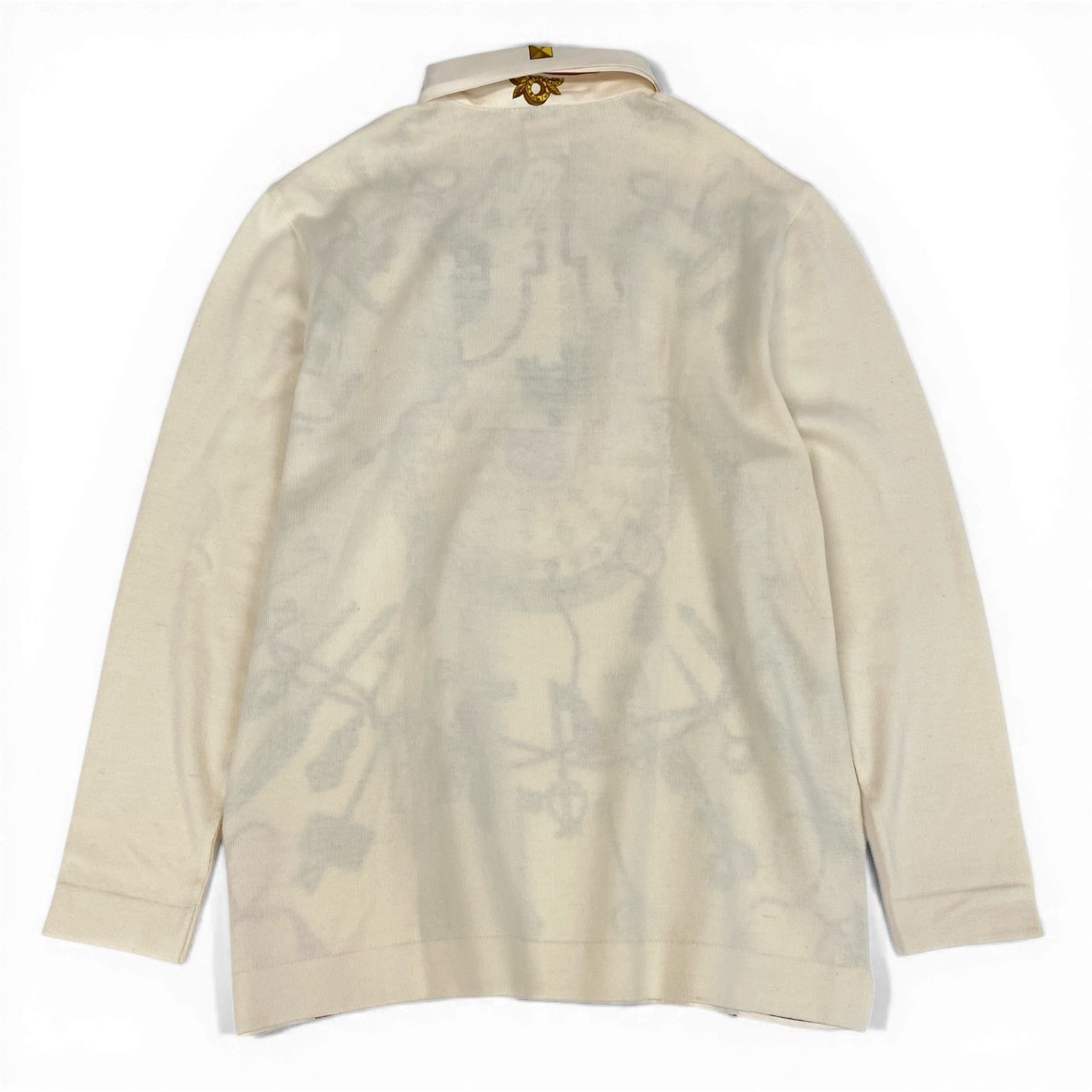 Ed7 HERMES エルメス シルク切替 長袖ポロシャツ サイズS ホワイト系 レディース POLO MANCHES LONGUESta1