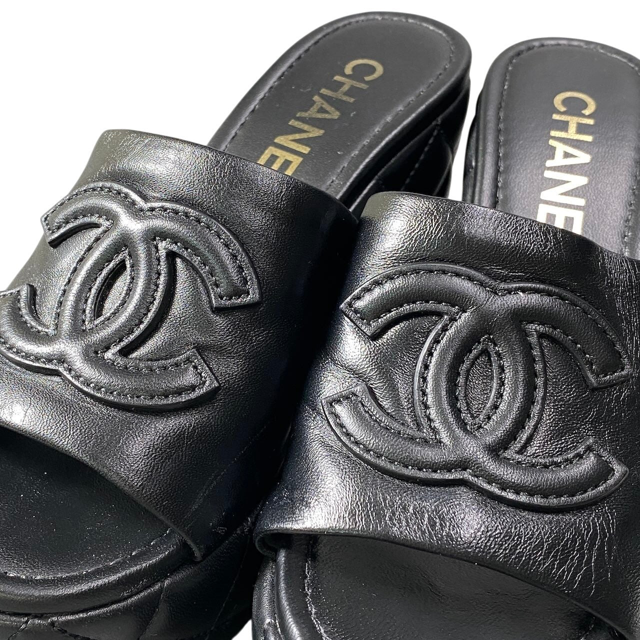 h2 【美品】CHANEL 2025 メディエタール プラットフォームサンダル G46513 36サイズ ブラック レザー レディース 女性用u02t