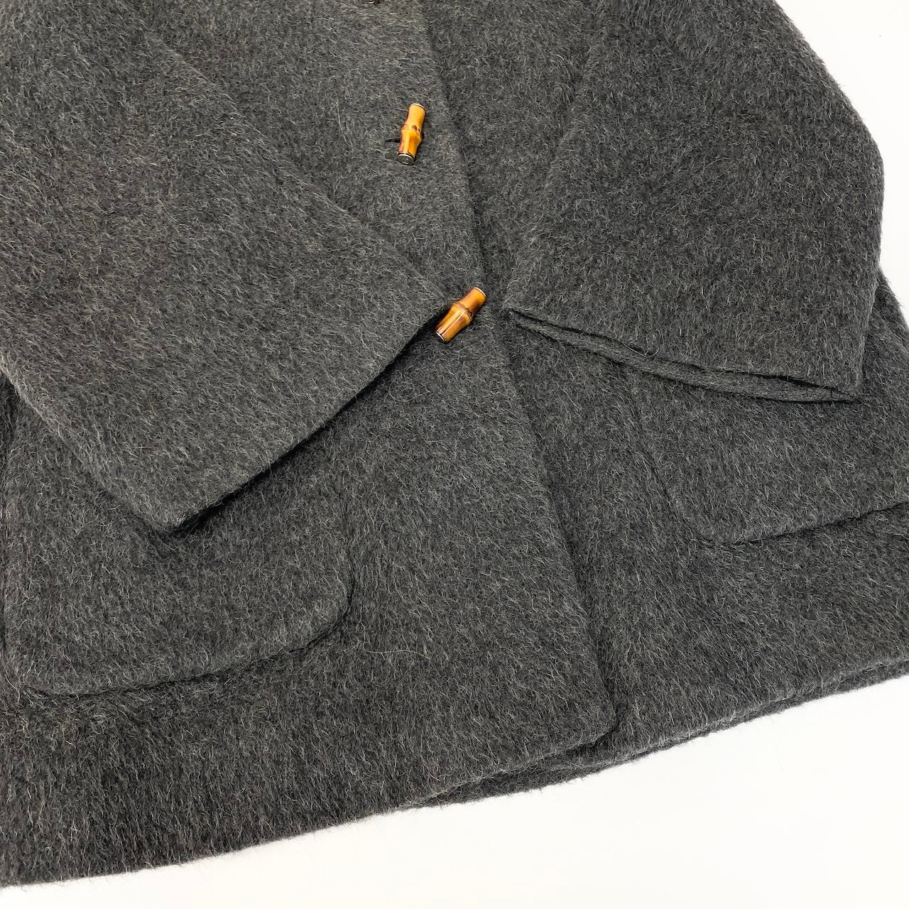 49d5 GUCCI ヴィンテージ グッチ バンブー オーバーコート フーディコート アルパカ100 サイズ40 グレー ユニセックスk02i