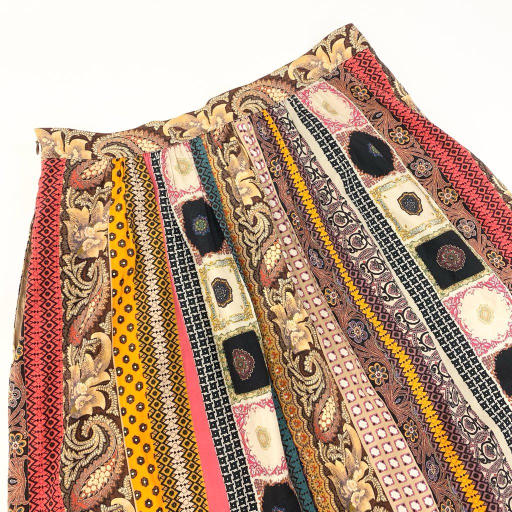 5a9 ETRO エトロ イタリア製 フレアスカート ミモレ丈 総柄プリント シルクブレンド 伸縮ストレッチ○ レディース 女性用 46 マルチカラーu02t
