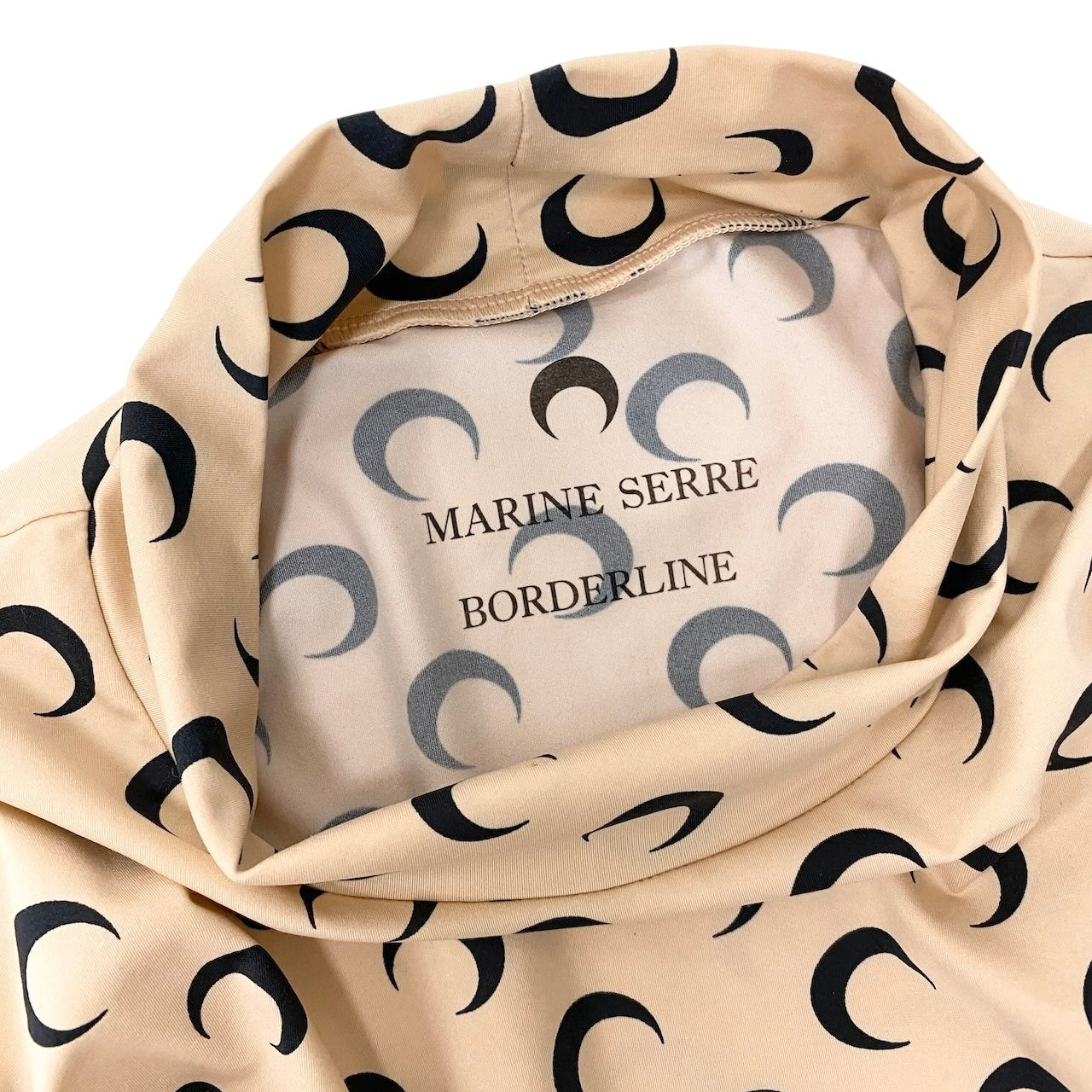 If8 【美品】 MARINE SERRE マリーンセル BORDERLINE  ボーダーライン セカンドスキン トップス ムーングラム 三日月 サイズL ベージュ レディース 女性用u02t