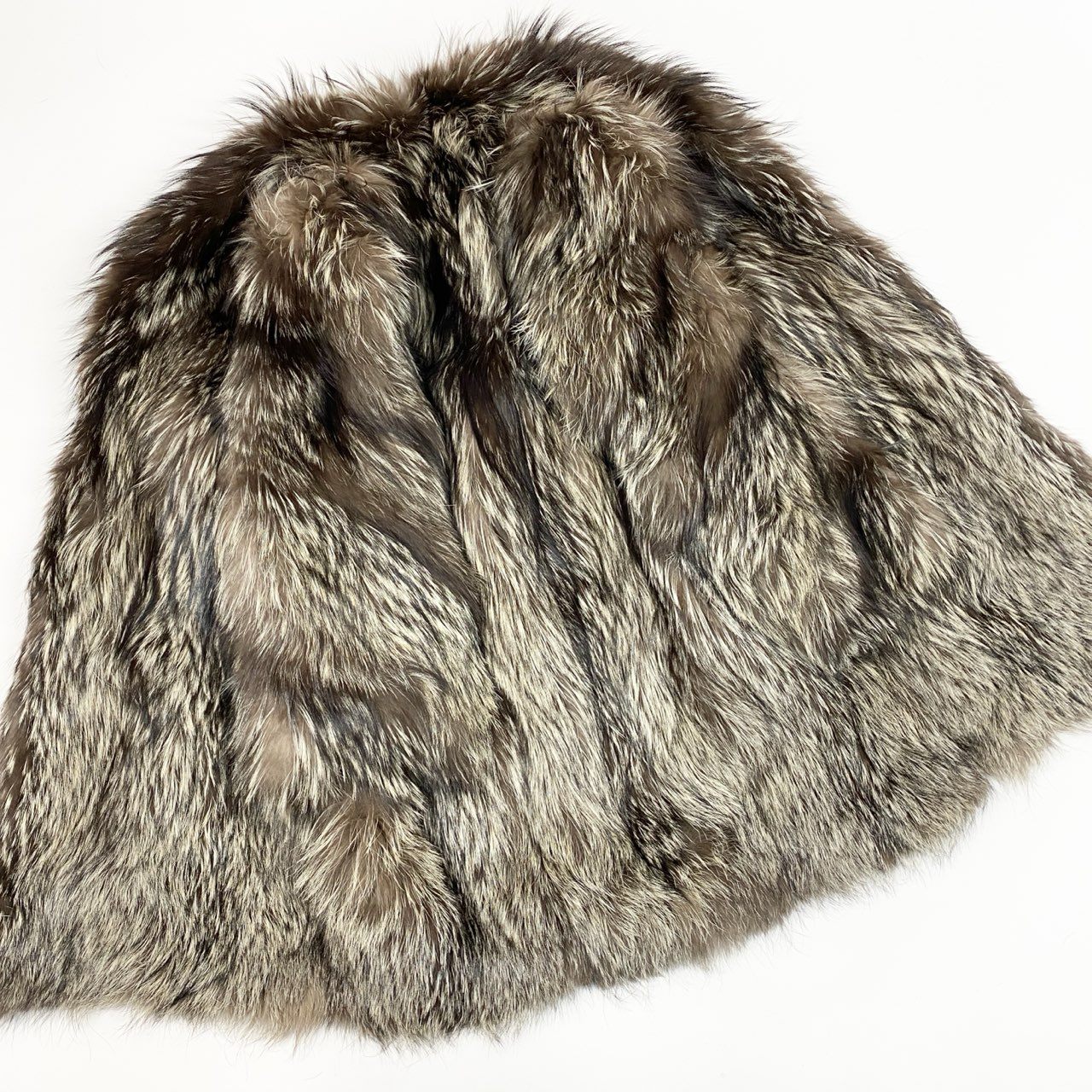 47a22 シルバーフォックス 極厚ファー ロングコート サイズ13 茶系 本毛皮 Fox Fur Long Coatt18r