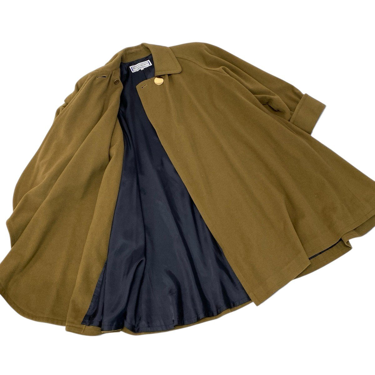 51i2 YVES SAINT LAURENT イヴサンローラン ステンカラーコート ロングコート 金ボタン サイズM グリーン系 ウール100％ レディースo07t