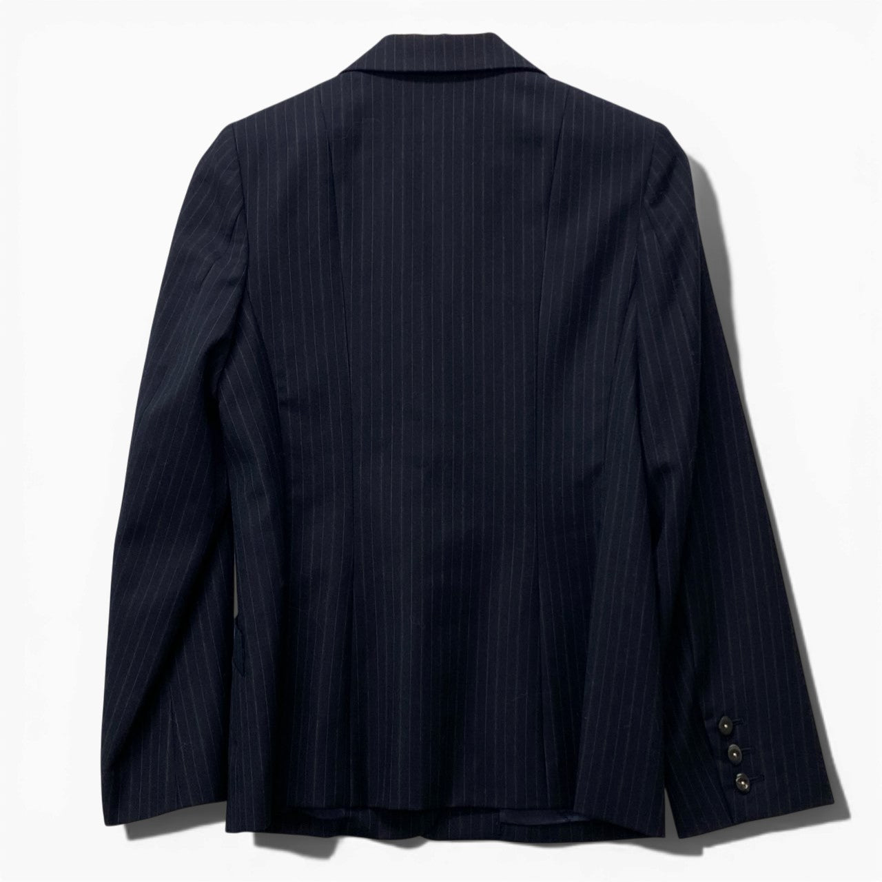 85b10 【美品】Salvatore Ferragamo サルヴァトーレフェラガモ スカートスーツセットアップ ジャケット スカート ストライプ 40サイズ ネイビー ウール100％ レディース 女性用u02t