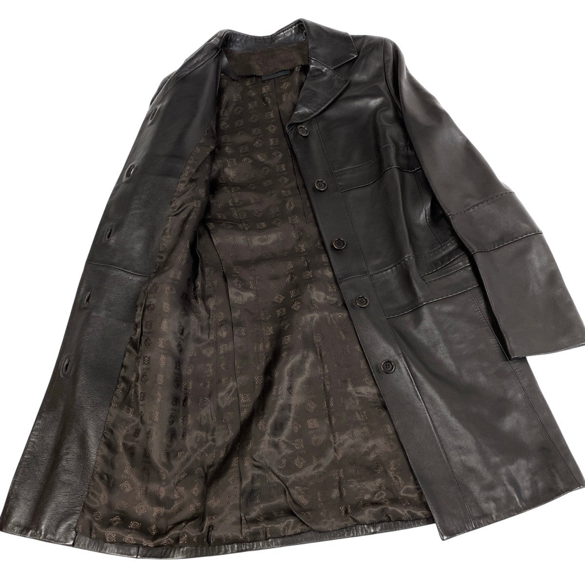 Ej19 【美品】 LOEWE ロエベ ナッパレザー ジャケットコート 裏地アナグラム 36 ダークブラウン 羊革 レディースu02t