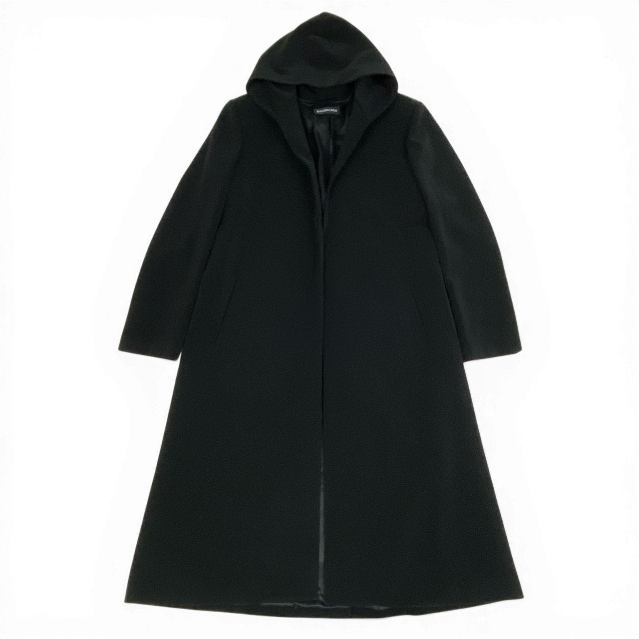 Mc18  BALENCIAGA バレンシアガ 2020年 フーデット ロングコート ローブコート ボタンレス イタリア製 メンズ 紳士服 サイズ46 無地 ブラックk02i