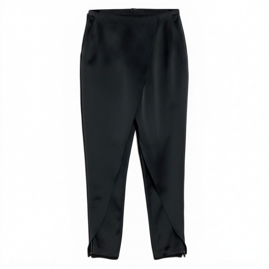 39d14 GIORGIO ARMANI ジョルジオアルマーニ シルクパンツ 変形パンツ ボトムス テーパードパンツ サイズ40 ブラック シルク100％ レディース 女性用o07t