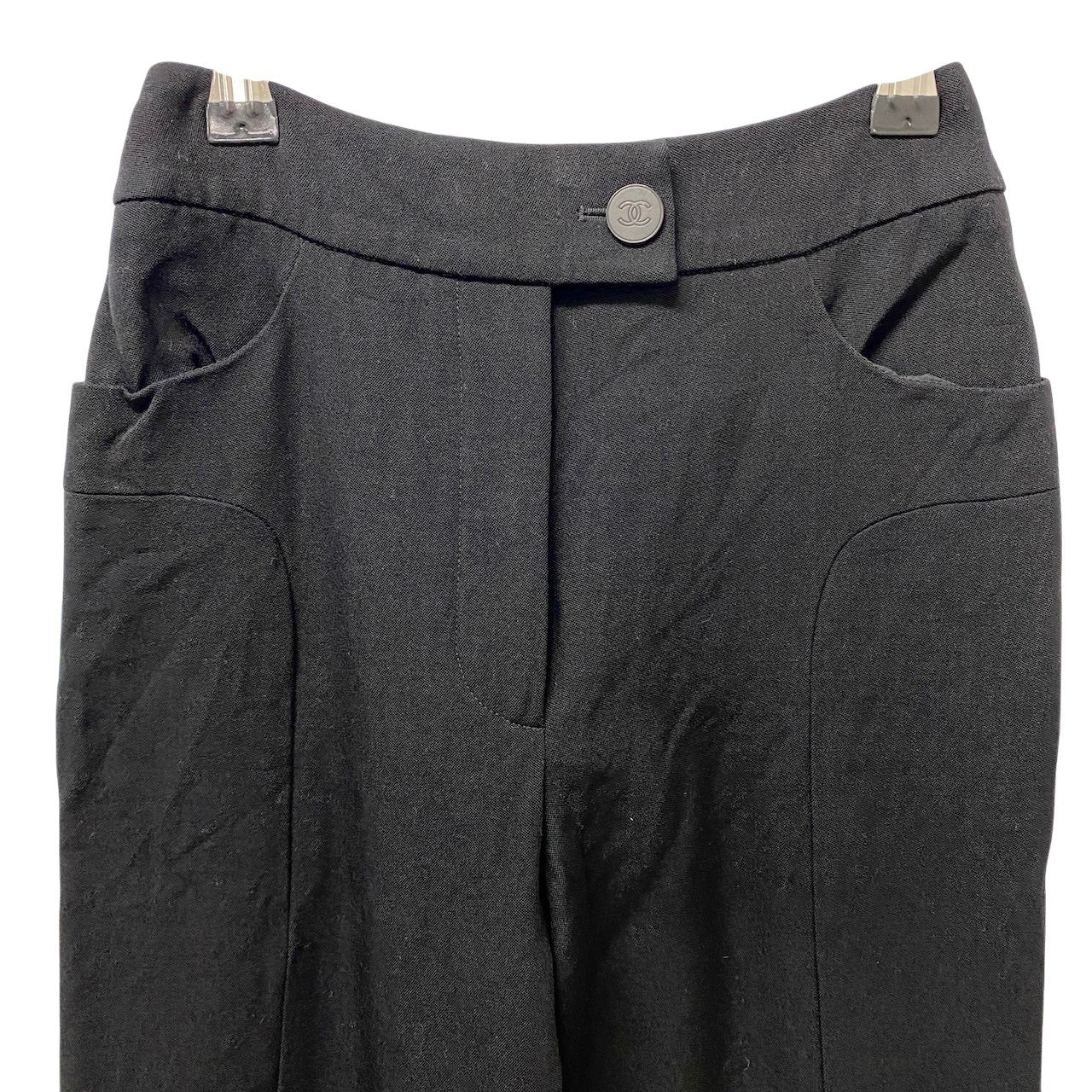 75e18 CHANEL スラックスパンツ ボトムパンツ P19726V11502 34サイズ ブラック ウール100％ レディース 女性用u02t