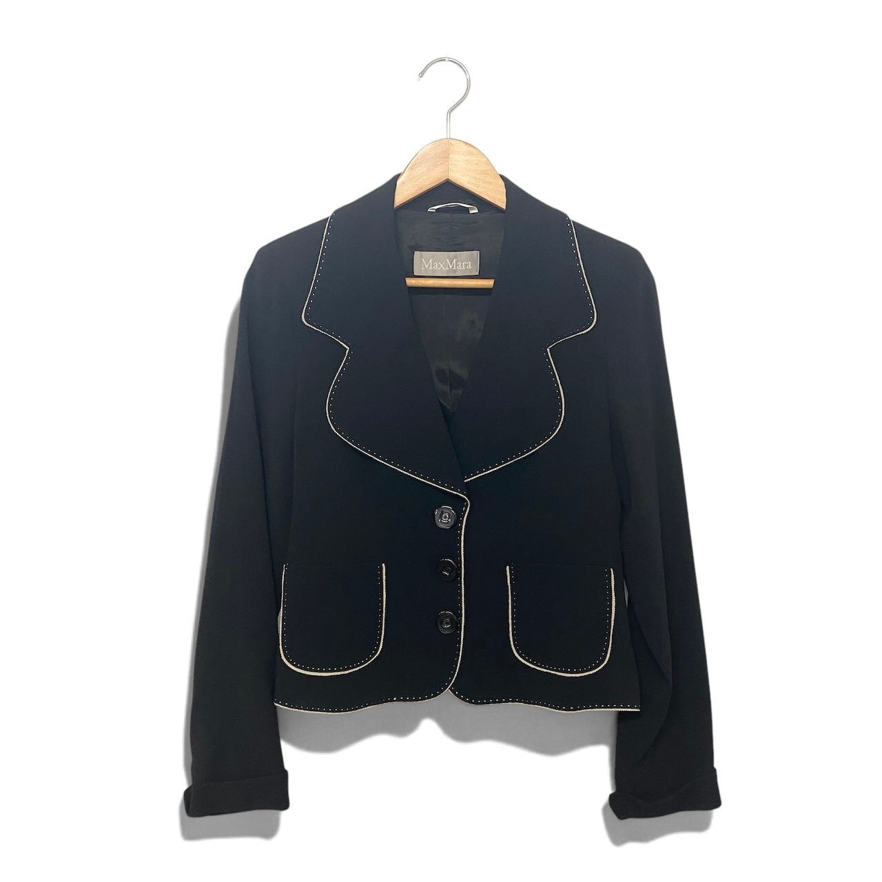 1h28 MaxMara マックスマーラ ステッチデザイン テーラードジャケット サイズ38 ネイビー レディース 女性用u02t