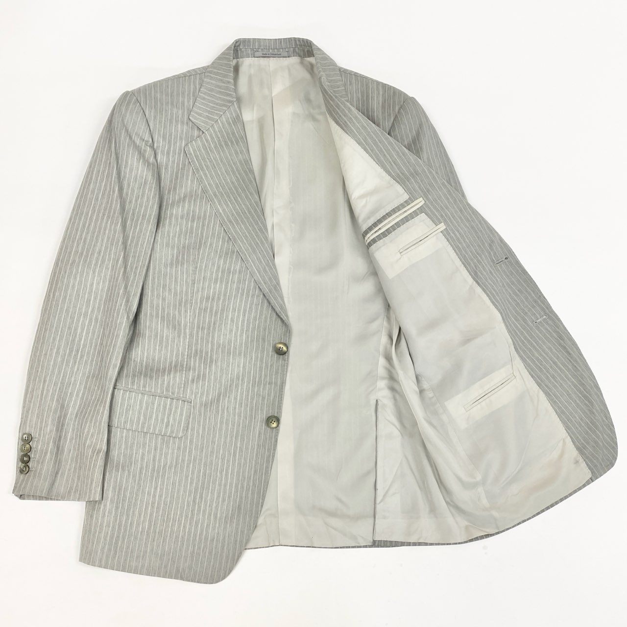 9L19 GUCCI グッチ スイス製 セットアップ スーツ ストライプ 大きいサイズ ジャケット パンツ BBN09-112-09 54 XLサイズ相当 グレー ウール メンズo07t