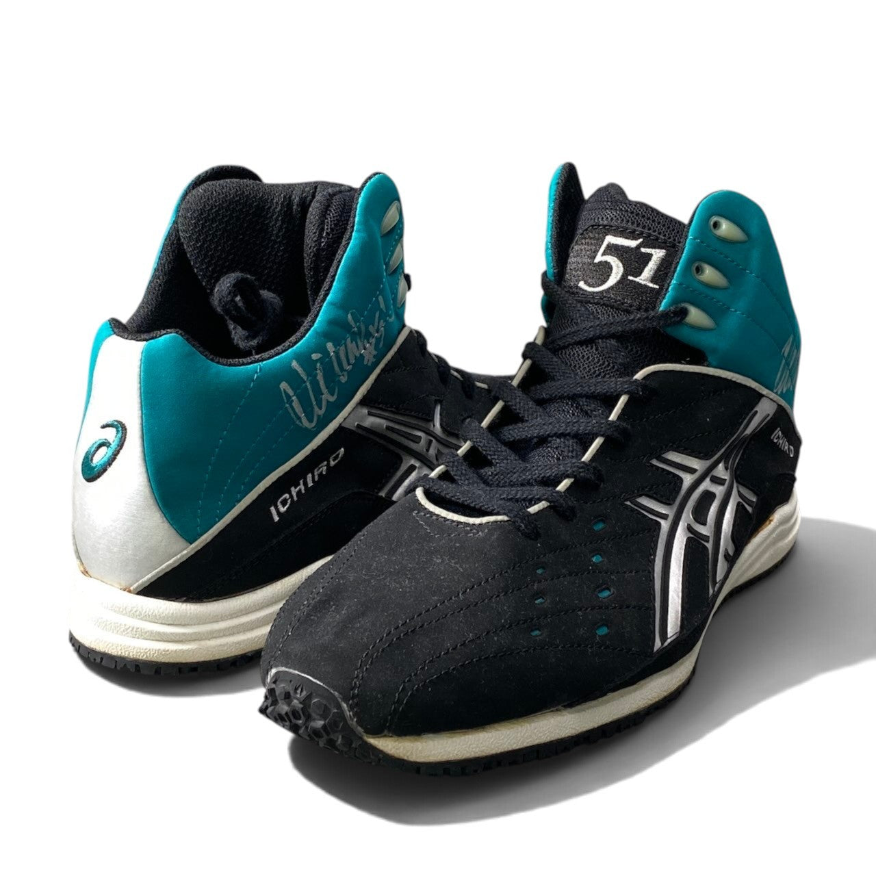 1h19 Asics アシックス 2003年 実使用 スパイク イチロー 直筆サイン入り ICHIRO ブラック グリーン メンズ 男性用k02i
