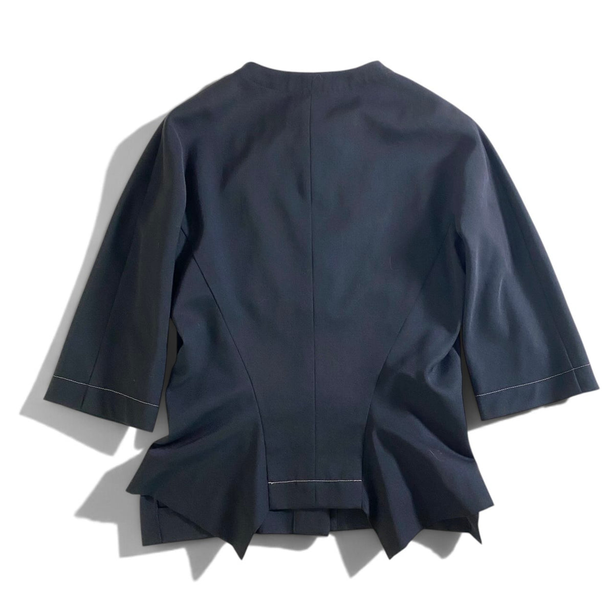 34j26 【美品】 YOHJI YAMAMOTO COSTUME ヨウジヤマモト コスチューム 2000年SS アーカイブ ノーカラージャケット 7分袖 フォーマル サイズ1 ブラック レディースu02t