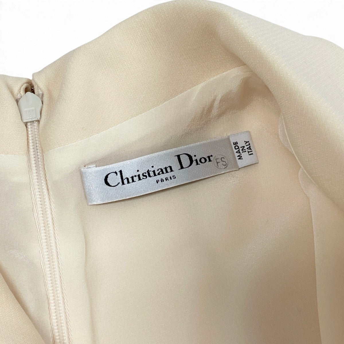 Ej15 【美品】 Christian Dior クリスチャンディオール フレンチスリーブ ドレスワンピース 051R09A1166 サイズ36 アイボリー ウール シルク レディースo07t