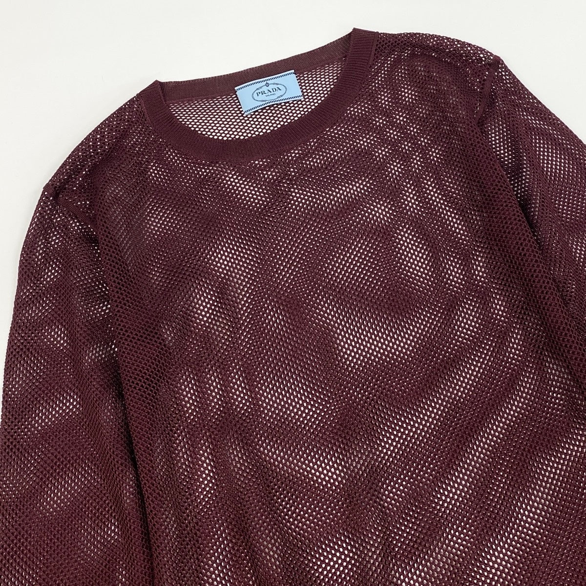 Ee19【美品】PRADA ロングスリーブニット メッシュニット イタリア製 42サイズ バーガンディ レーヨン100％ レディース 女性用u02t