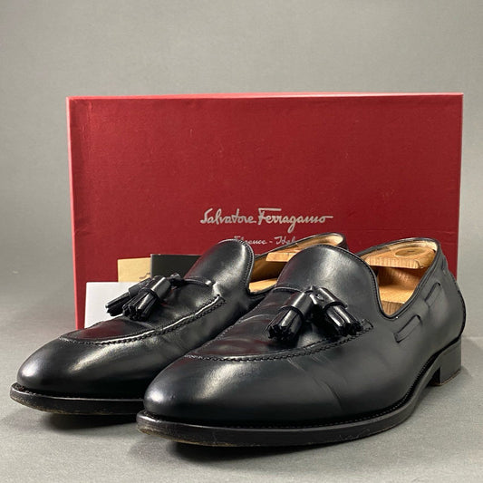 4i27 Salvatore Ferragamo サルヴァトーレフェラガモ イタリア製 タッセルローファー ドレスシューズ フォーマル 11 1/2 ブラック レザー