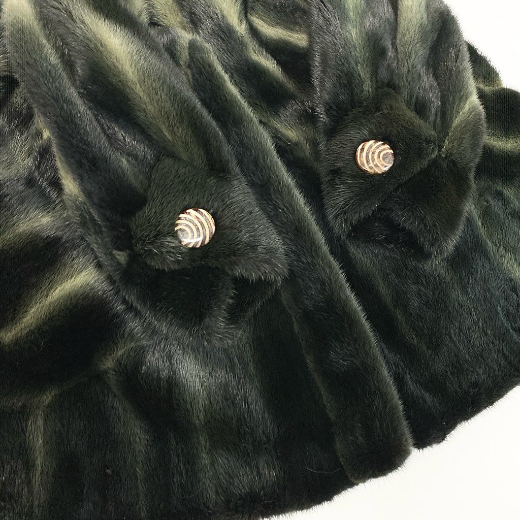 69L15 《希少》 AMERICAN Legend アメリカン レジェンド 染めミンク レアデザイン ロングコート サイズF グリーン系 最高級本毛皮 MINK FUR COATt18r