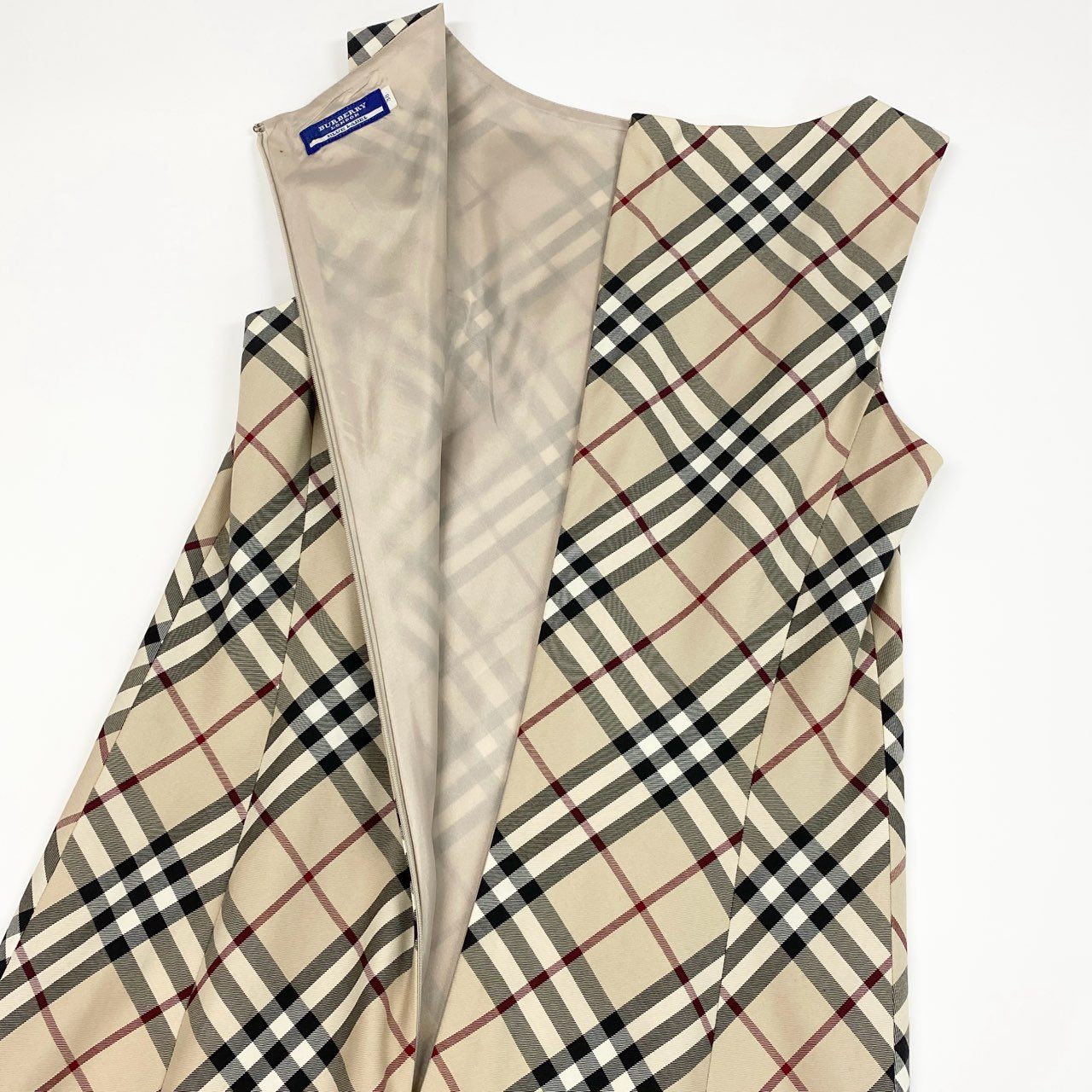 Id10 BURBERRY バーバリー ノバチェック ホース刺繡 ノースリーブワンピース  38 ベージュ系 コットンu02t