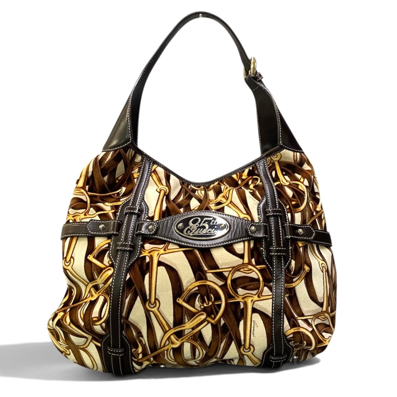 h29【美品】GUCCI 85th 2006 Horsebit HOBO トートバッグ ベロア レザー レディース 女性用ta1