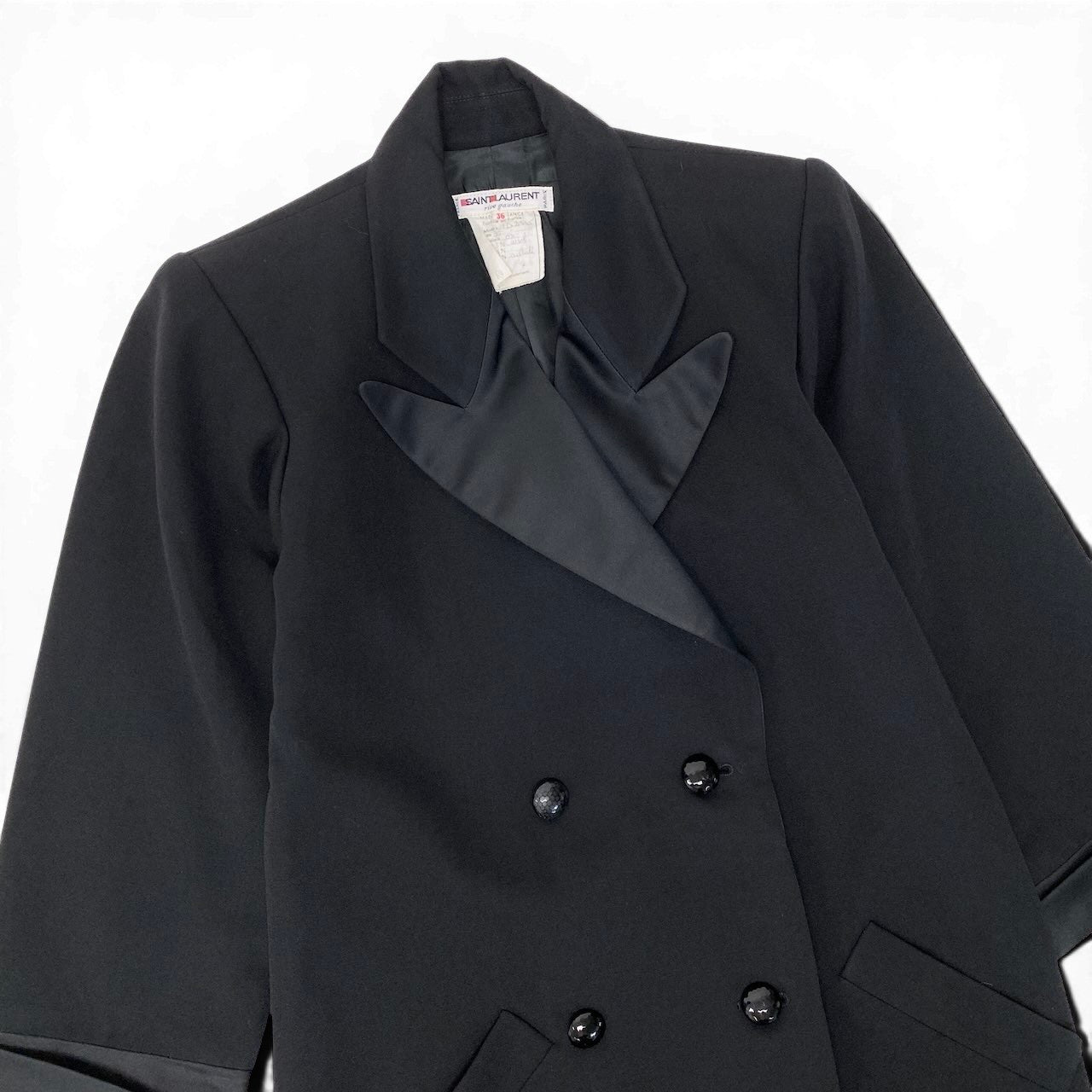 14f15 SAINT LAURENT サンローラン リヴゴーシュ ヴィンテージ ダブルブレスト チェスターコート ロングコート サイズ36 ブラック レディース 女性用u02t