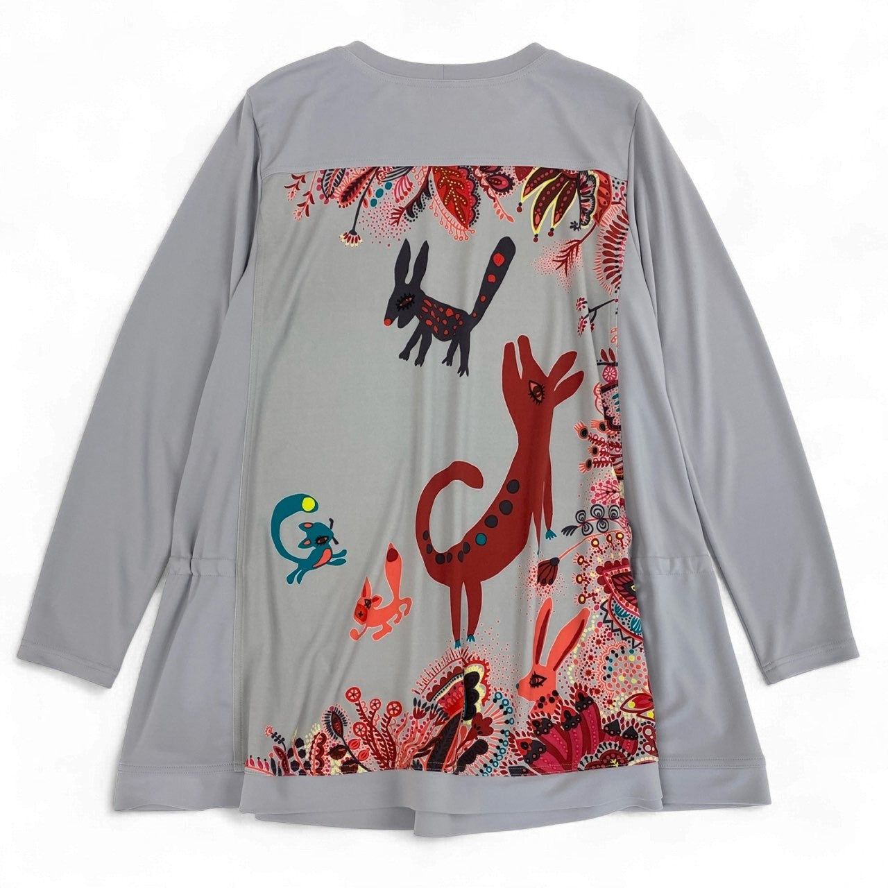 76k21 TOKUKO 1er VOL トクコプルミエヴォル チュニックワンピース サイドリボン アニマルプリント ストレッチ○ レディース 女性用 9 グレーu02t