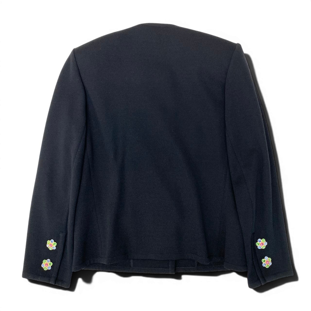 Ee26 YVES SAINT LAURENT イヴサンローラン ビジューボタン ノーカラー ニットジャケット サイズL ブラック ウール100％ レディース 女性服u02t